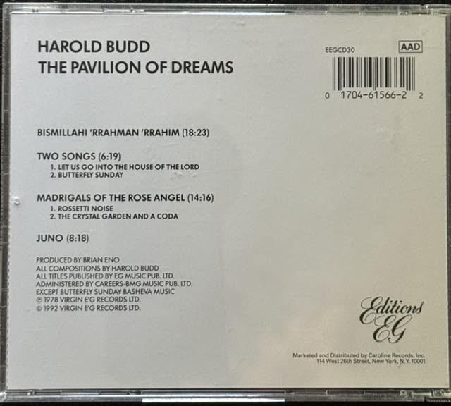 Harold Budd – The Pavilion Of Dreams (CD, 1992, Editions EG EEGCD30)