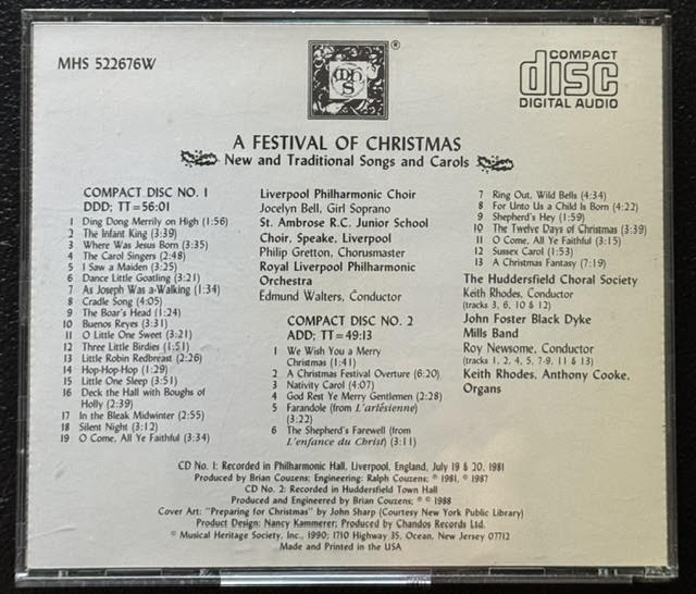 Various Artists – A Festival Of Christmas: New And Traditional Songs And Carols (2CD, 1988, Musical Heritage Society MHS 522676W)