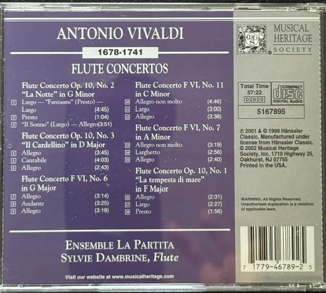 Antonio Vivaldi – Flute Concertos (CD, 2001, Musical Heritage Society 5167895)