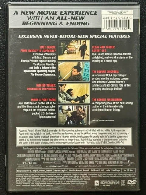 The Bourne Identity – Explosive Extended Edition (DVD, 2002, Universal)