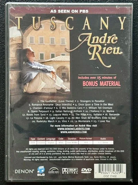 André Rieu: Tuscany (DVD, 2008, Denon Records / André Rieu Productions)