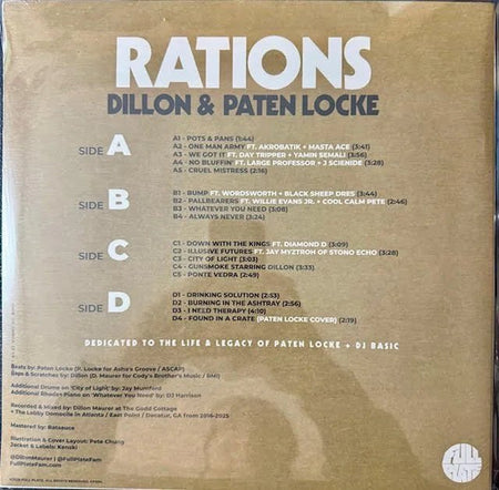 Dillon & Paten Locke – Rations (LP, Limited Edition, 2025, Full Plate FP034) - Maple City Music