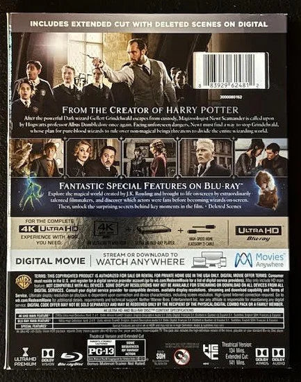 Fantastic Beasts: The Crimes of Grindelwald (4K Ultra HD + Blu-ray, 2019, Warner Bros.)