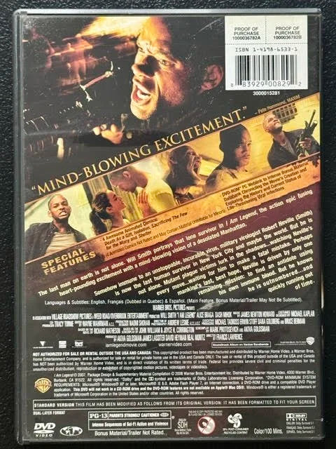 I Am Legend (DVD, 2007, Warner Bros.)