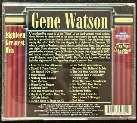 Gene Watson / Johnny Cash – Eighteen Greatest Hits / Sings His Best (2CD, 1999, TeeVee Records TVCD-6006 / TVCD-6033) - Maple City Music
