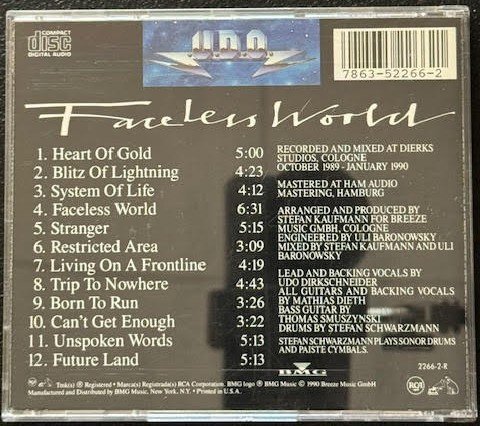 U.D.O. – Faceless World (CD, Album, RCA 2266-2-R) - Maple City Music