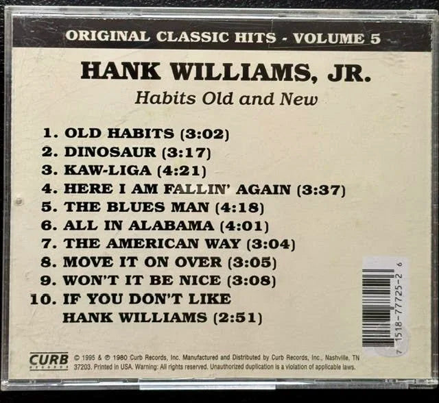 Hank Williams, Jr. – Habits Old And New (CD, 1995, Curb Records D2-77252)