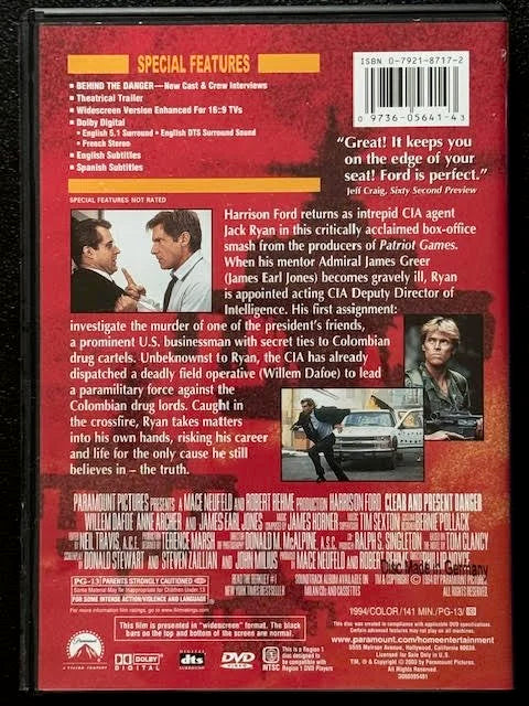 Clear and Present Danger (DVD, Special Collector's Edition, Widescreen, 1994, Paramount Home Entertainment)