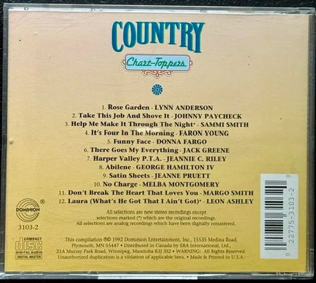 Country 1 Chart-Toppers (CD, 1992, Dominion Entertainment 15535) - Maple City Music
