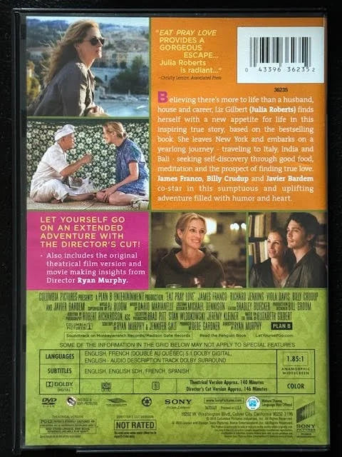Eat Pray Love (DVD, Director's Cut & Theatrical Version, 2010, Sony Pictures Home Entertainment)
