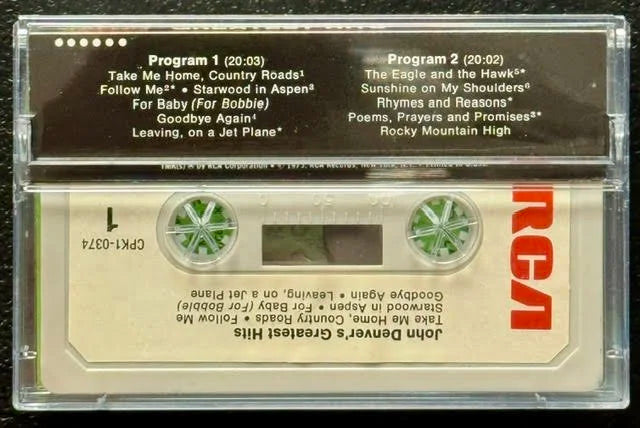 John Denver – Greatest Hits (Cassette, 1973, RCA CPK1-0374)