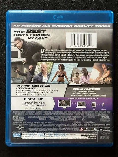 Furious 7 (Blu-ray + DVD + Digital HD, 2015, Universal Pictures Home Entertainment)