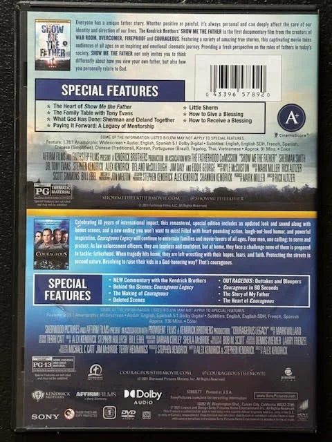 2-Movie Collection — Show Me the Father / Courageous: 10th Anniversary Legacy Edition (DVD, 2021, Sony Pictures Home Entertainment)