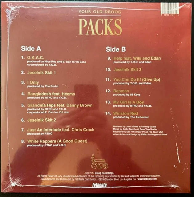 Your Old Droog – Packs (LP, Gold Vinyl, 2026, Fat Beats FB5181)