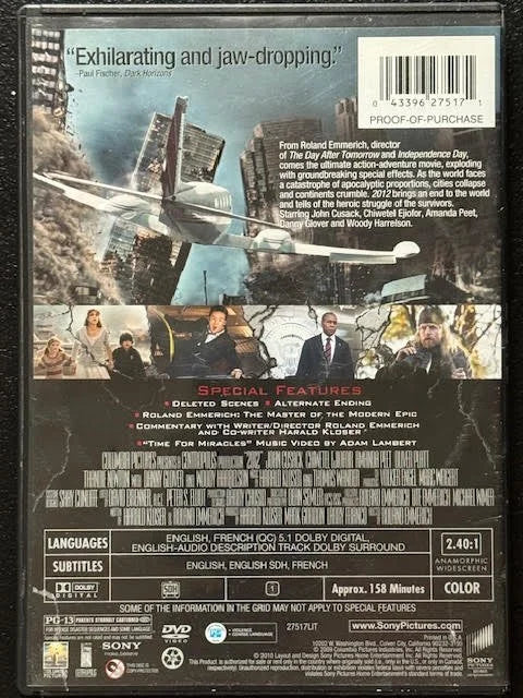 2012 (DVD, 2009, Sony Pictures Home Entertainment)