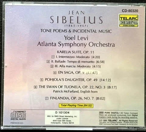Jean Sibelius – Finlandia • En Saga • Karelia Suite • Pohjola’s Daughter • The Swan Of Tuonela (CD, 1993, Telarc CD-80320)