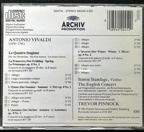 Antonio Vivaldi – Le Quattro Stagioni (CD, 1982, Archiv Produktion 400 045-2)
