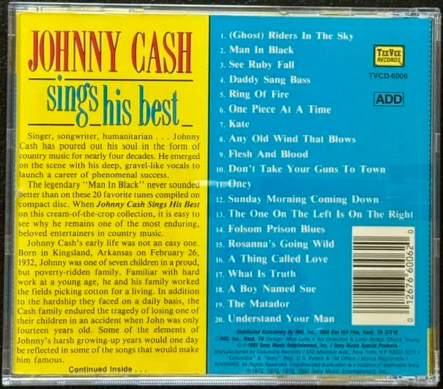 Johnny Cash – Sings His Best (CD, 1992, TeeVee Records TVCD-6006)