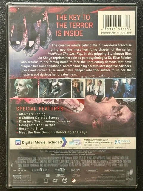 Insidious: The Last Key (DVD, 2018, Sony Pictures / Screen Gems)