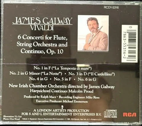 Antonio Vivaldi – 6 Concerti For Flute, String Orchestra And Continuo, Op. 10 (CD, 1989, RCA Red Seal RCD1-5316)