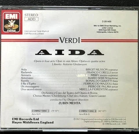 Giuseppe Verdi – Aida (2CD, 1989, EMI DRM D 201455)