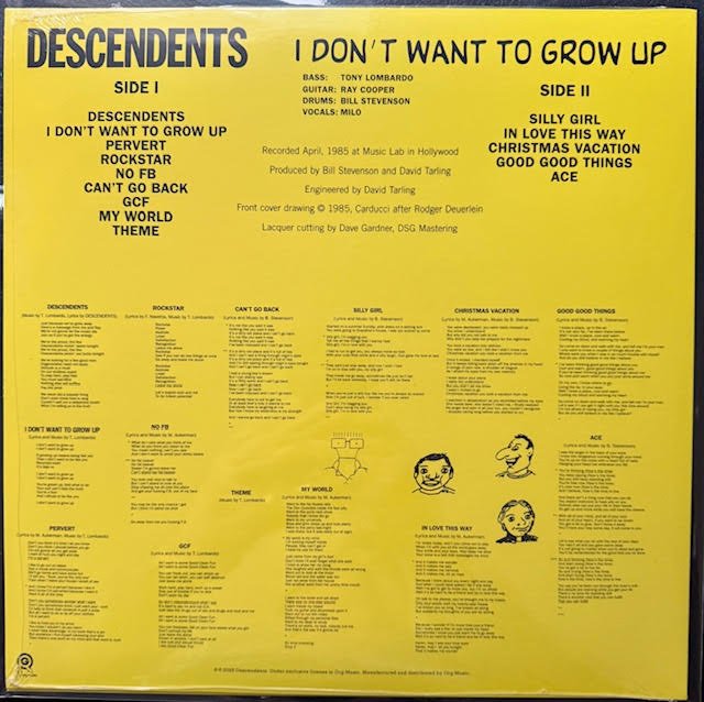Descendents – I Don't Want To Grow Up (LP, 2025, ORG Music ORGM-2331, Yellow w/ Black Marble “Banana Peel”)