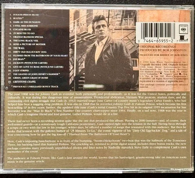 Johnny Cash – At Folsom Prison (CD, 1999, Columbia/Legacy 07464-65955-2)