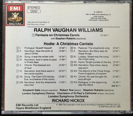 Ralph Vaughan Williams – Hodie: A Christmas Cantata / Fantasia On Christmas Carols (CD, 1990, EMI Records D 135314) - Maple City Music