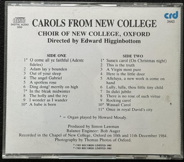 Choir Of New College, Oxford – Carols From New College (CD, 1985, CRD Records 3443) - Maple City Music