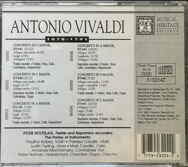 Antonio Vivaldi – Vivaldi Recorder Concerti (CD, 1993, Musical Heritage Society 512324Z)