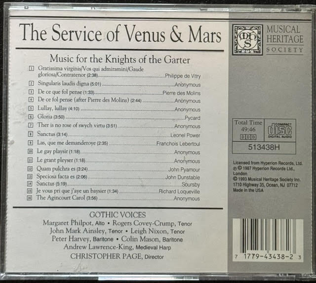 Gothic Voices / Christopher Page – The Service Of Venus & Mars: Music For The Knights Of The Garter (CD, 1993, Musical Heritage Society 513438H) - Maple City Music