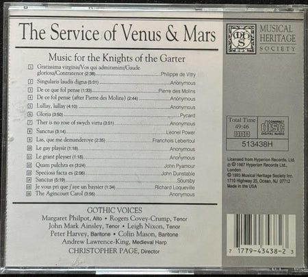 Gothic Voices / Christopher Page – The Service Of Venus & Mars: Music For The Knights Of The Garter (CD, 1993, Musical Heritage Society 513438H) - Maple City Music