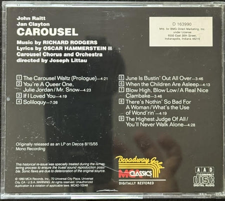 Richard Rodgers & Oscar Hammerstein II – Carousel (CD, 1990, Broadway Gold Classics D 163990) - Maple City Music