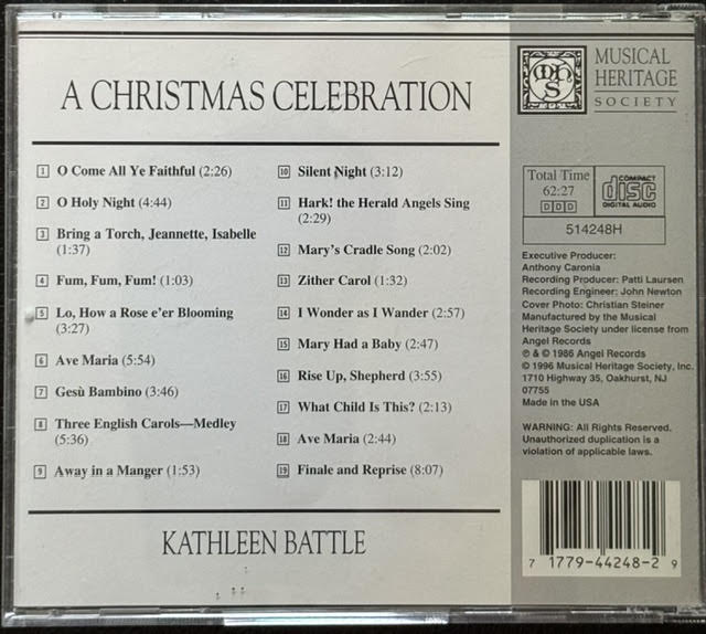 Kathleen Battle – A Christmas Celebration (CD, 1996, Musical Heritage Society 514248H) - Maple City Music