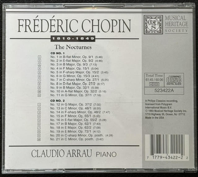 Claudio Arrau – Chopin: The Nocturnes (2CD, 1993, Musical Heritage Society 523422A) - Maple City Music