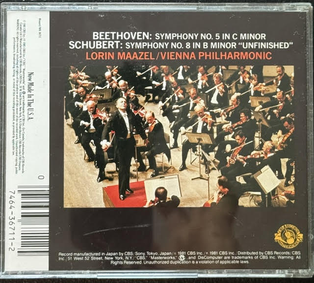Lorin Maazel / Vienna Philharmonic – Beethoven: Symphony No. 5 / Schubert: Symphony No. 8 “Unfinished” (CD, 1981, CBS Masterworks MK 36711)