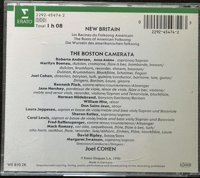 The Boston Camerata, Joel Cohen – New Britain: The Roots Of American Folksong (CD, 1990, Erato 2292-45474-2) - Maple City Music